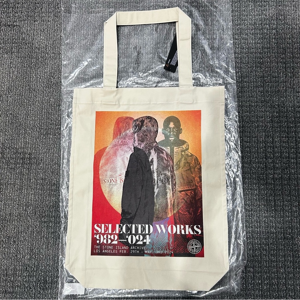 Stone Island Cream Tote Bag with Graphic Print